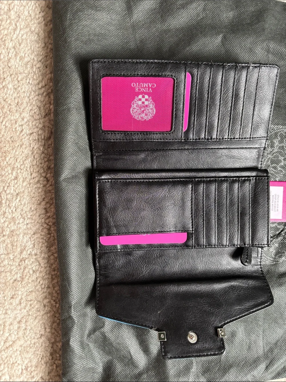 Vince Camuto Black Leather Wallet with Hot Pink Accents